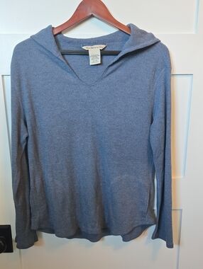 Ex Officio Travel Pullover V‑Neck Hooded Top in Dusty Blue XL Waffle Knit